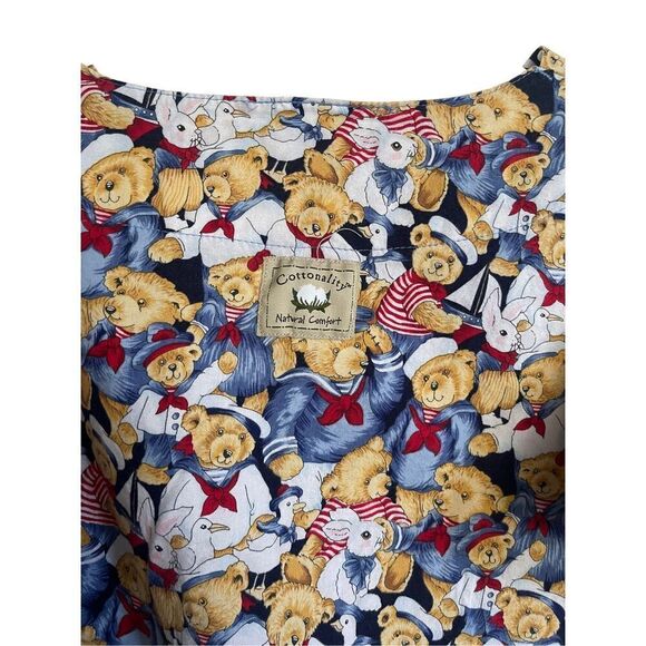 Cottonality Womens Multicolor Teddy Bears Print V-Neck Short Sleeve Scrub Medium - Picture 10 of 12